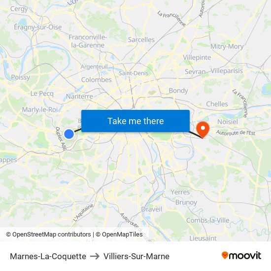Marnes-La-Coquette to Villiers-Sur-Marne map