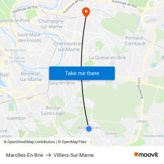 Marolles-En-Brie to Villiers-Sur-Marne map