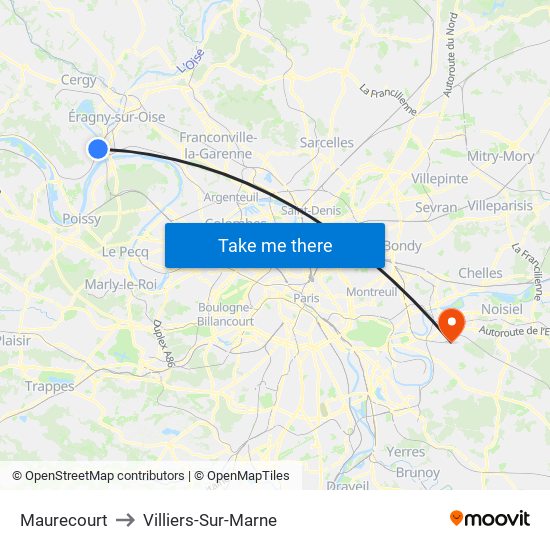 Maurecourt to Villiers-Sur-Marne map