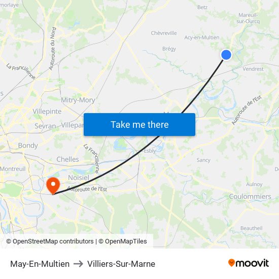 May-En-Multien to Villiers-Sur-Marne map