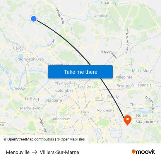 Menouville to Villiers-Sur-Marne map