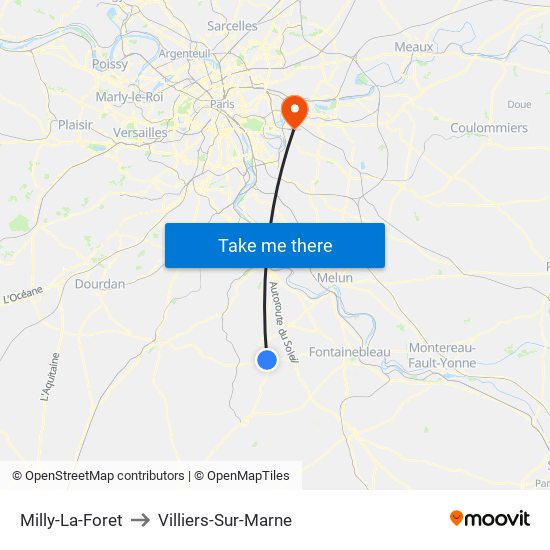 Milly-La-Foret to Villiers-Sur-Marne map