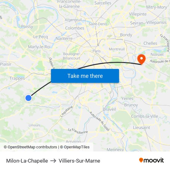 Milon-La-Chapelle to Villiers-Sur-Marne map