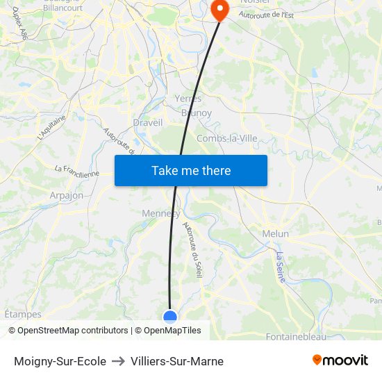 Moigny-Sur-Ecole to Villiers-Sur-Marne map
