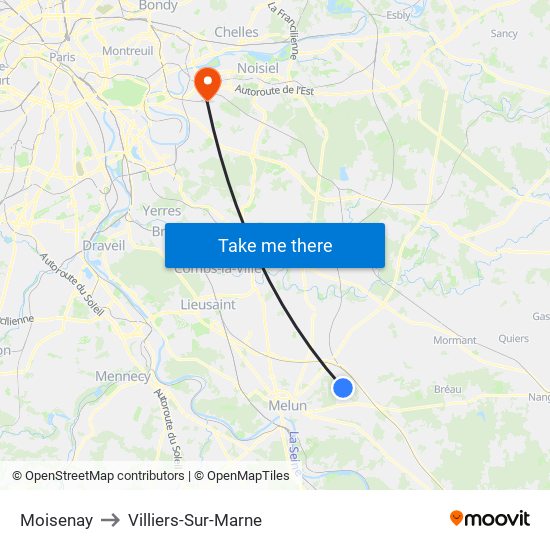 Moisenay to Villiers-Sur-Marne map