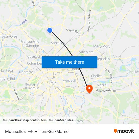 Moisselles to Villiers-Sur-Marne map