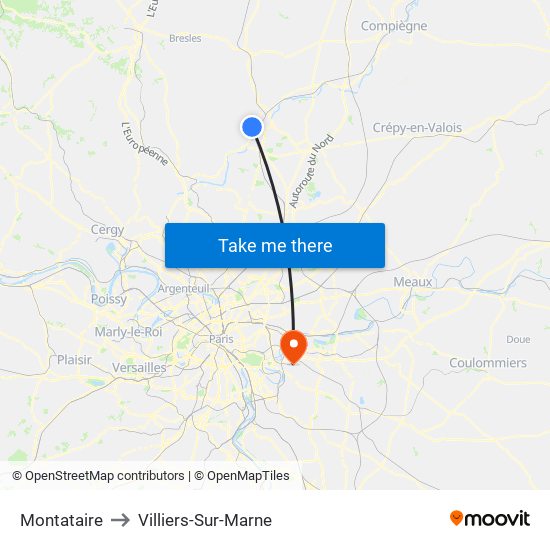 Montataire to Villiers-Sur-Marne map