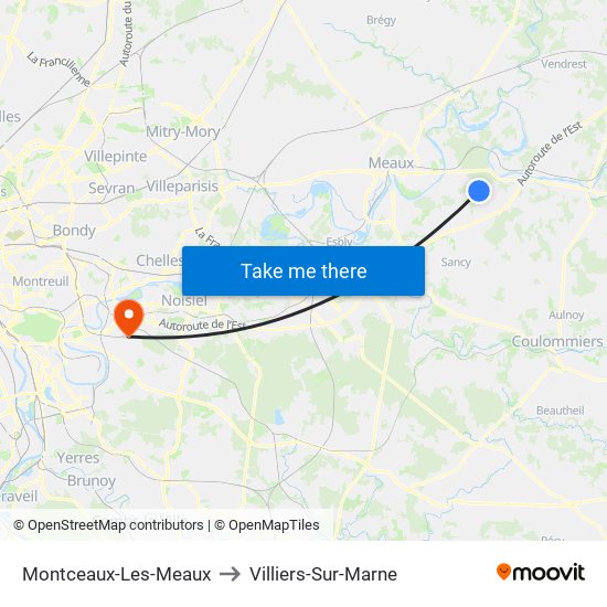 Montceaux-Les-Meaux to Villiers-Sur-Marne map