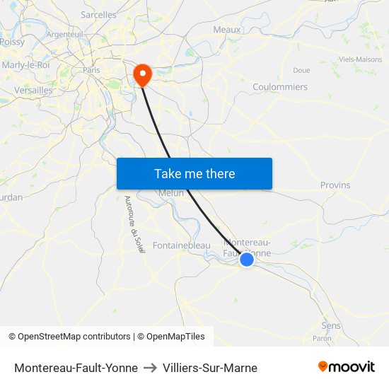 Montereau-Fault-Yonne to Villiers-Sur-Marne map