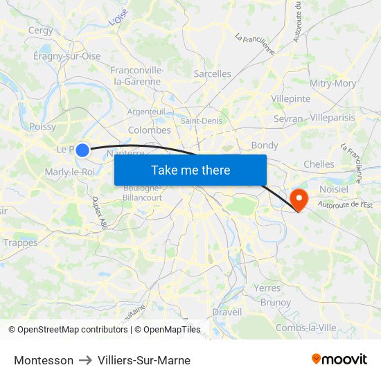 Montesson to Villiers-Sur-Marne map