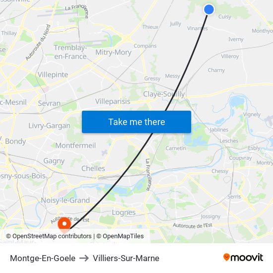 Montge-En-Goele to Villiers-Sur-Marne map