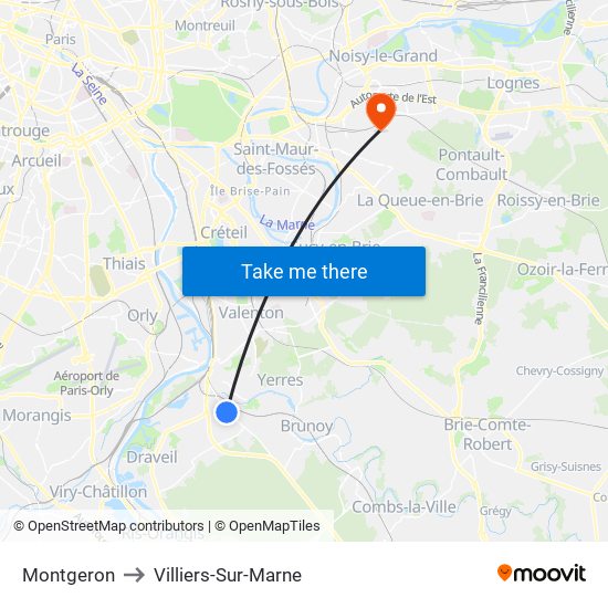 Montgeron to Villiers-Sur-Marne map