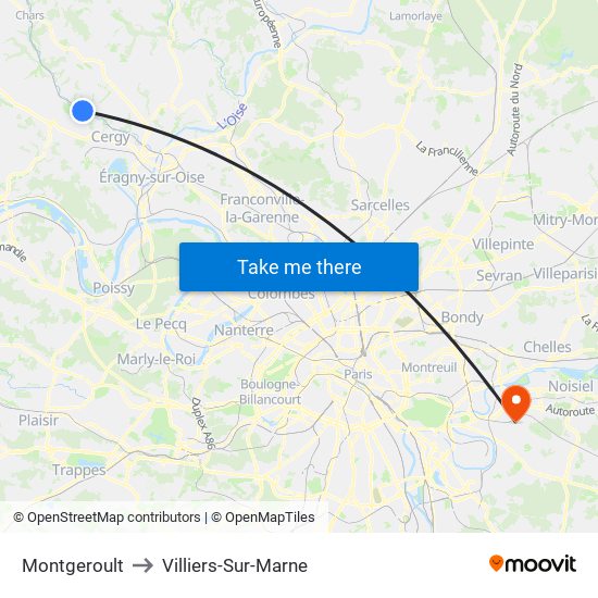 Montgeroult to Villiers-Sur-Marne map
