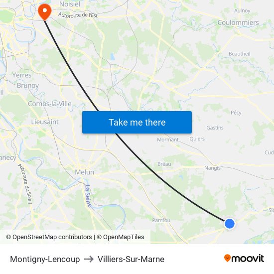 Montigny-Lencoup to Villiers-Sur-Marne map