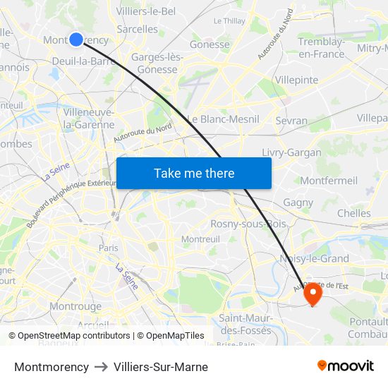 Montmorency to Villiers-Sur-Marne map