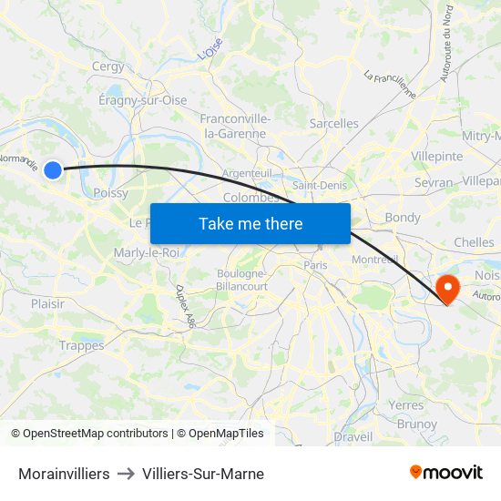 Morainvilliers to Villiers-Sur-Marne map