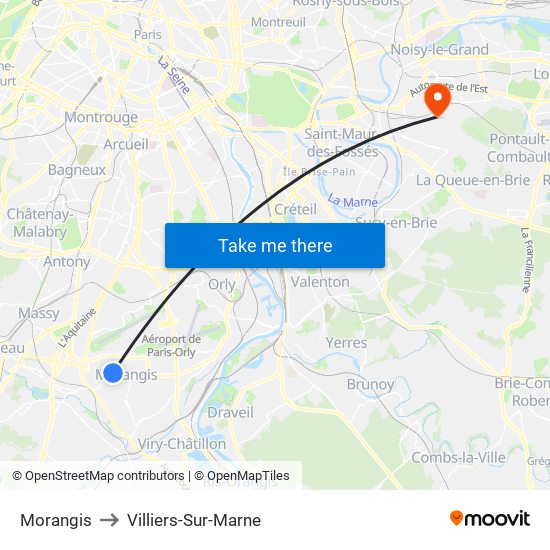 Morangis to Villiers-Sur-Marne map