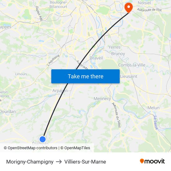 Morigny-Champigny to Villiers-Sur-Marne map