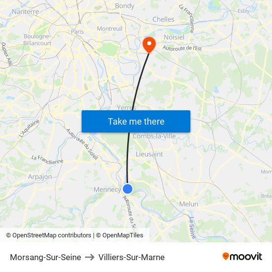 Morsang-Sur-Seine to Villiers-Sur-Marne map