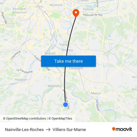 Nainville-Les-Roches to Villiers-Sur-Marne map