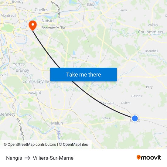 Nangis to Villiers-Sur-Marne map