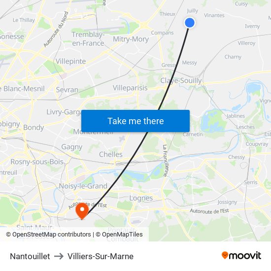 Nantouillet to Villiers-Sur-Marne map