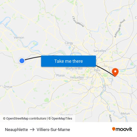 Neauphlette to Villiers-Sur-Marne map