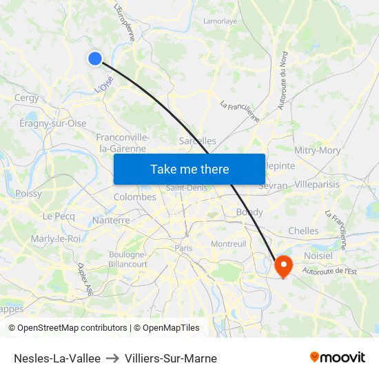 Nesles-La-Vallee to Villiers-Sur-Marne map