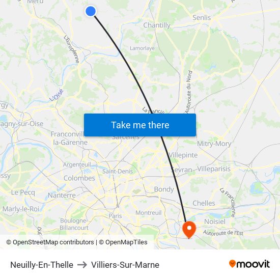 Neuilly-En-Thelle to Villiers-Sur-Marne map