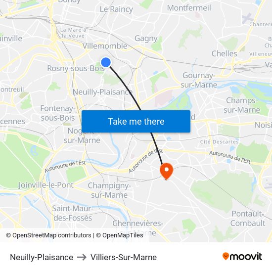 Neuilly-Plaisance to Villiers-Sur-Marne map