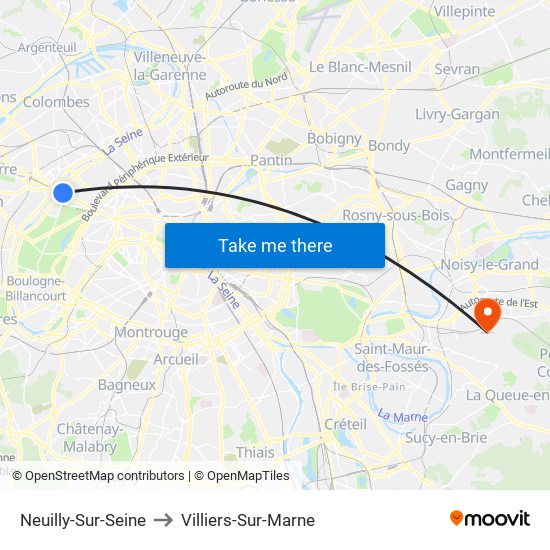 Neuilly-Sur-Seine to Villiers-Sur-Marne map