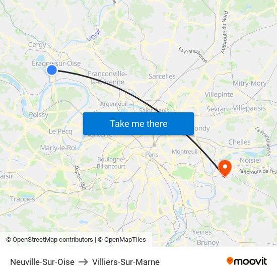 Neuville-Sur-Oise to Villiers-Sur-Marne map