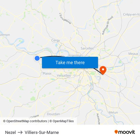 Nezel to Villiers-Sur-Marne map