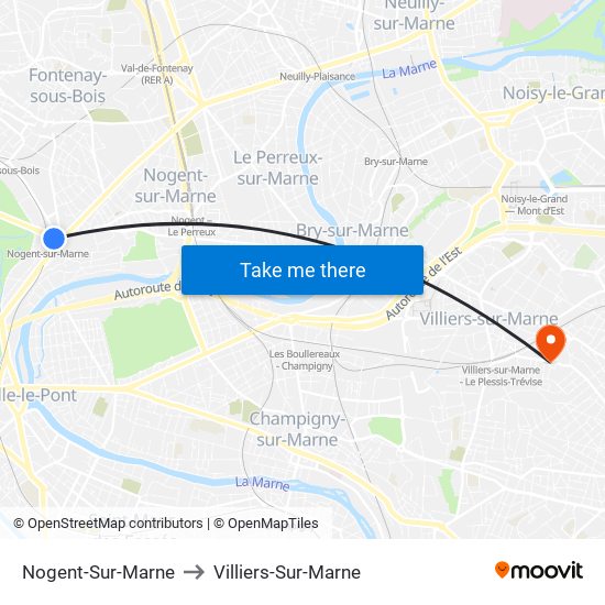 Nogent-Sur-Marne to Villiers-Sur-Marne map