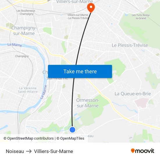 Noiseau to Villiers-Sur-Marne map