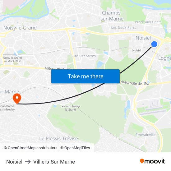 Noisiel to Villiers-Sur-Marne map