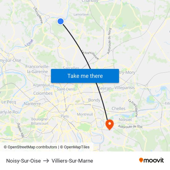 Noisy-Sur-Oise to Villiers-Sur-Marne map