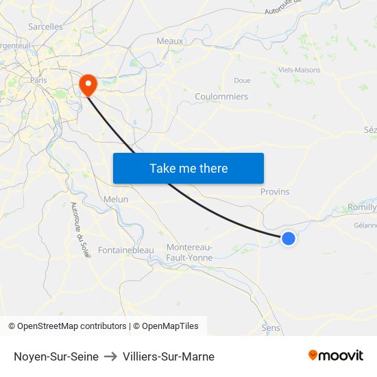 Noyen-Sur-Seine to Villiers-Sur-Marne map