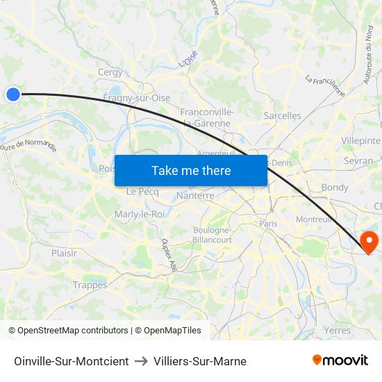 Oinville-Sur-Montcient to Villiers-Sur-Marne map