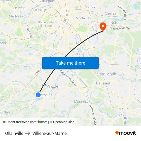 Ollainville to Villiers-Sur-Marne map