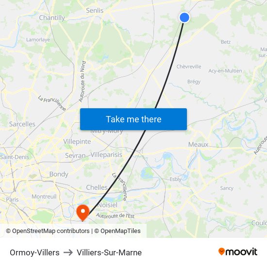 Ormoy-Villers to Villiers-Sur-Marne map
