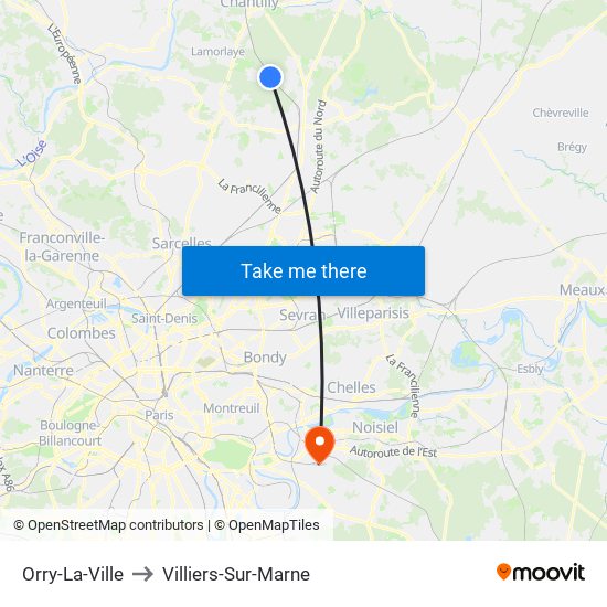 Orry-La-Ville to Villiers-Sur-Marne map