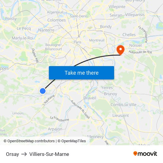Orsay to Villiers-Sur-Marne map