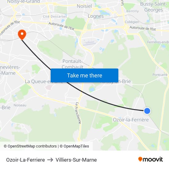 Ozoir-La-Ferriere to Villiers-Sur-Marne map