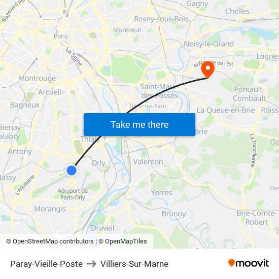 Paray-Vieille-Poste to Villiers-Sur-Marne map