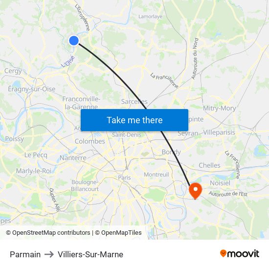 Parmain to Villiers-Sur-Marne map