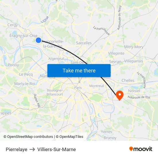 Pierrelaye to Villiers-Sur-Marne map