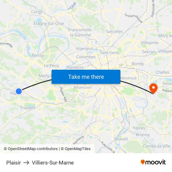 Plaisir to Villiers-Sur-Marne map
