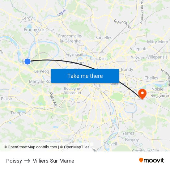 Poissy to Villiers-Sur-Marne map