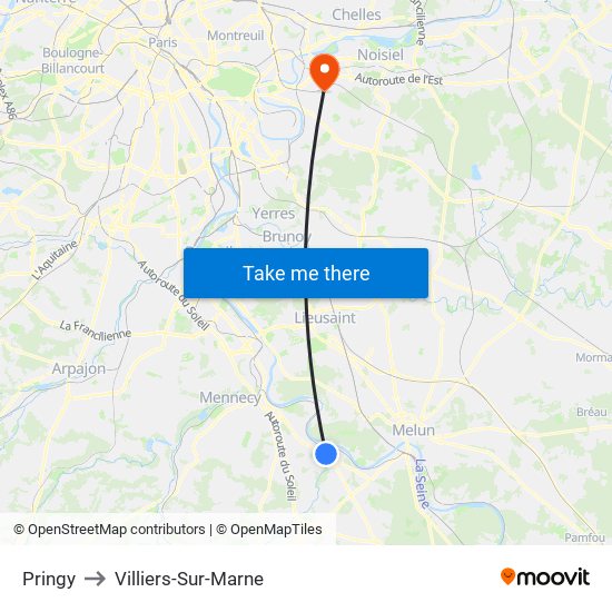 Pringy to Villiers-Sur-Marne map